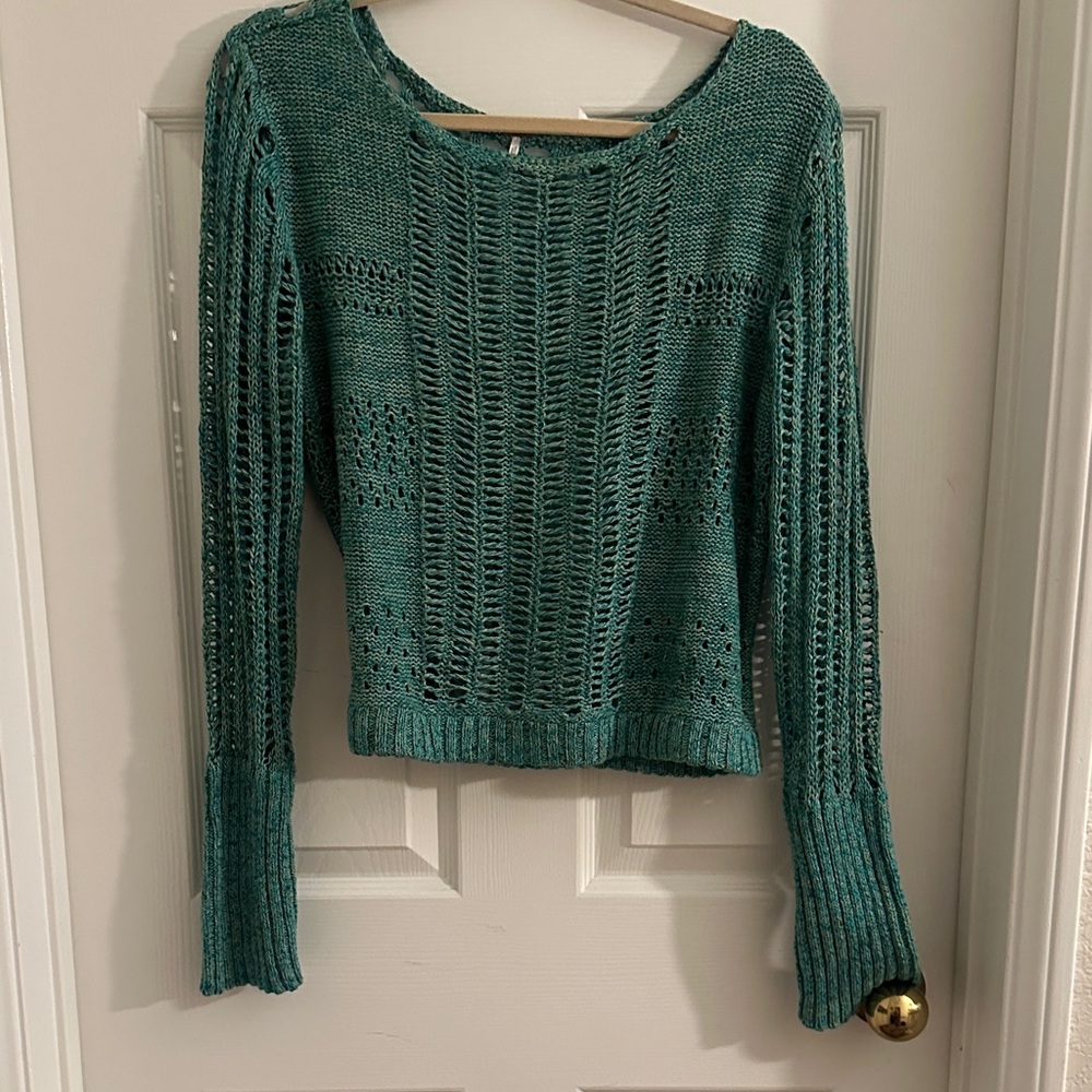 Free People Women's Teal Knit Sweater